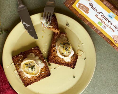 Pain d'épices au miel et fromage de chèvre