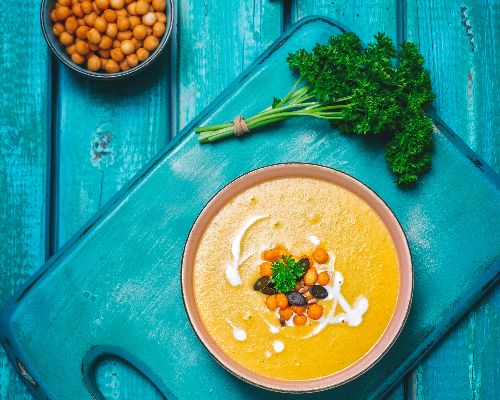 Soupe de carottes-gingembre et perles d’épeautre
