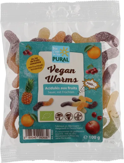 Vegan Worms - vers de terre gélifiés aux fruits acidulés sans gélatine