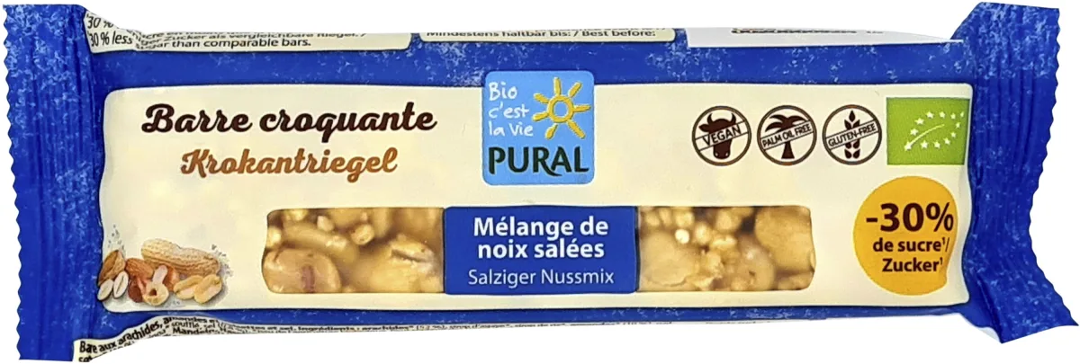 Barre croquante mélange de noix salées -30% de sucre